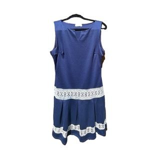 Sz-L navy w/ white lace accents drop waist dress. Yellow Star brand (ModCloth)